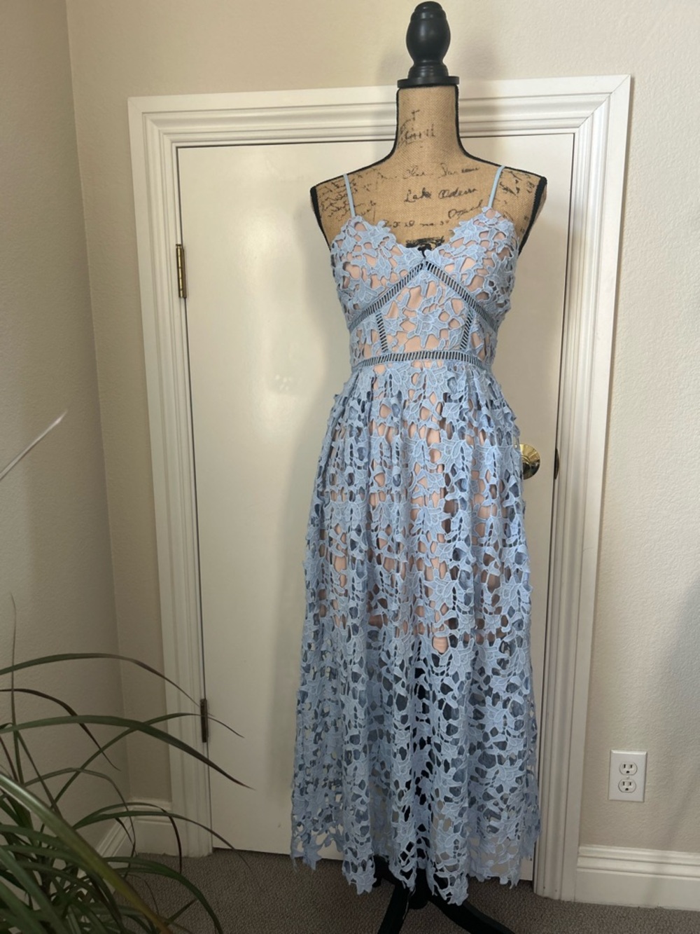 Aqua Light Blue Crochet Lace Maxi Dress - Women